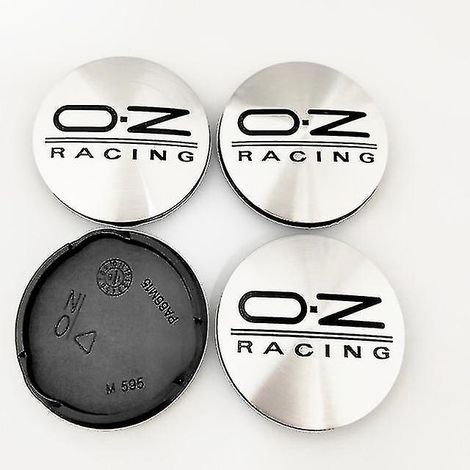 62-mm-Radnabenkappen für Oz Racing M595 Leichtmetallfelgen, silber-schwarz. (1/4)
