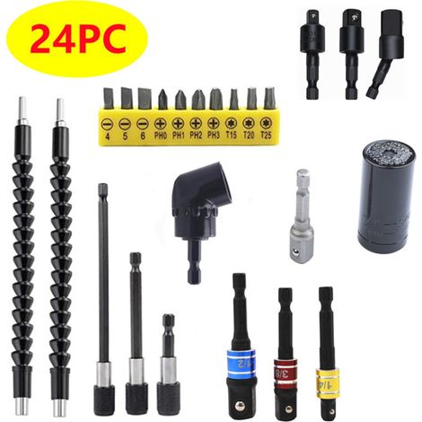 Kit d'extension flexible hexagonale – avec coffret – clé à douille universelle, angle 105°, adaptateurs 1/4" 3/8" 1/2", porte-foret (1/5)