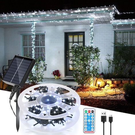 SWANEW Guirlanda Solare LED Ghirlanda Luminosa Tenda LED Party Giardino Interno Esterno Decorazione Illuminazione Natalizia 50M 500LEDs Bianco Freddo (1/5)