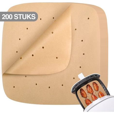 Papier cuisson AirFryer XXL - 200 pièces - 23 cm - Papier sulfurisé pour AirFryer - Compatible AirFryer XL et XXL - Résistant à la chaleur et à l'huile - Plateaux jetables (1/5)