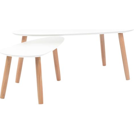 INLIFE Ensemble de tables basses 2 pcs Bois de pin massif Blanc (1/5)