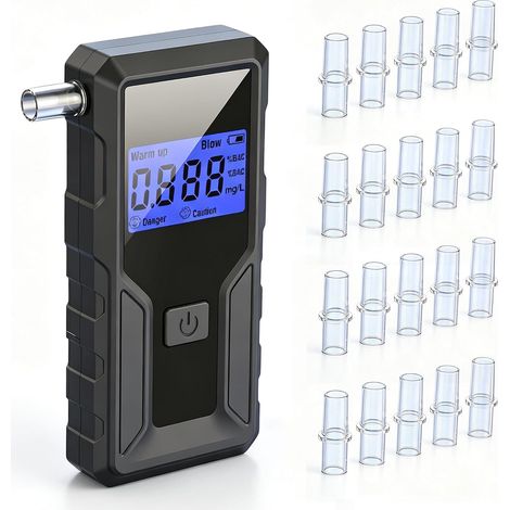 Etilometro elettronico, etilometro elettronico con schermo LCD blu, etilometro portatile con funzione di spegnimento automatico, etilometro professionale per uso personale e domestico, 20 boccagli (1/5)