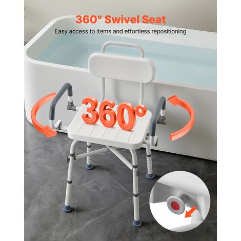 Chaise de Baignoire Pivotante, Banc de Transfert Baignoire avec Accoudoirs Relevables et Dossier, Capacité 227 kg, Siège de Douche… (1/5)