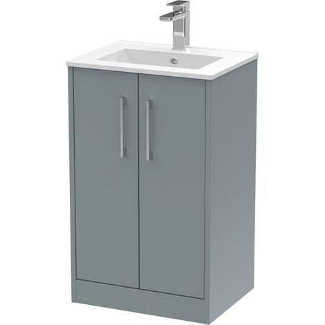 Hudson Reed Juno Floor Standing 2-Door Vanity Unit with Basin 2 500mm Wide - Coastal Grey (1/5)
