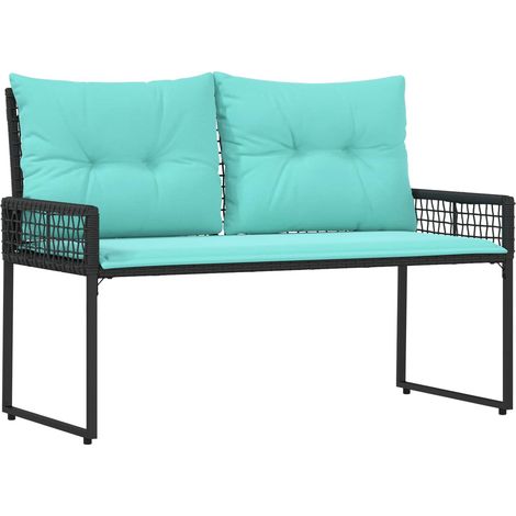 Banc extérieur avec coussin Noir et turquoise 118 x 55 x 82 cm