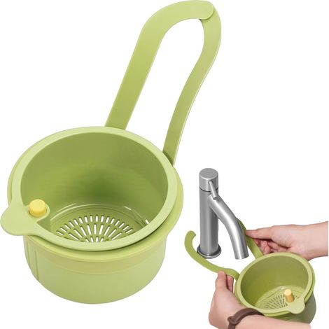 Passoire Evier, Panier Vidange Cuisine, Sink Strainer, Egouttoir Pates, Crépine de Robinet Suspendue, Multifonct Passoire Evier, pour Stockage et Lavage des Vaisselle/Fruits/Légumes (Vert) (1/5)