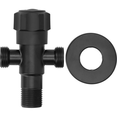 Robinet d'angle G1/2 en acier inoxydable 304 noir, 1 entrée 2 sorties pour salle de bain et cuisine. (1/5)