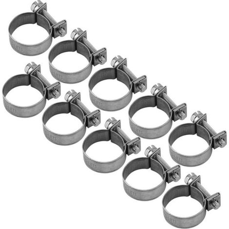 Lot De 10 Colliers De Serrage En Acier Inoxydable Très Résistants Pour Tuyau De Carburant 18 mm-20 mm (1/5)