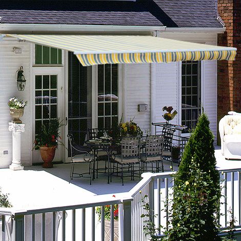 Greenbay 4 x 3m Manual Awning Garden Patio Canopy Sun Shade Shelter Retractable Yellow-Stripe (1/3)