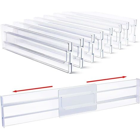 Lot de 8 Séparateurs de tiroir réglables 31-55 cm Separateur Tiroirs Reglable en Plastique Organisateurs de Tiroir Rangement de tiroir Organiseurs pour Tiroir de Bureau Cuisine Commode (1/4)
