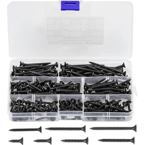Assortiment de 220 vis à bois noires M3.5, vis autotaraudeuses pour plaques de plâtre, avec boîte en plastique, 3,5 mm x (16/20/25/30/ (1/5)