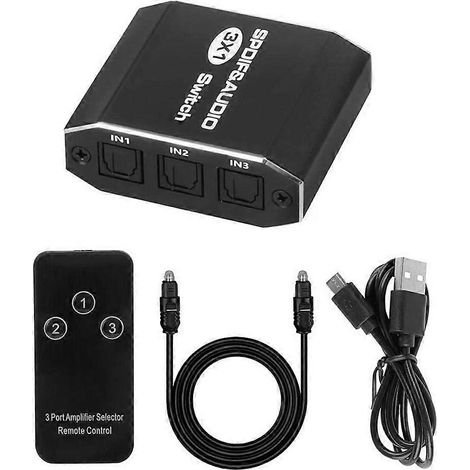 Commutateur SPDIF Toslink 3 entrées/1 sortie, répartiteur audio numérique optique 3x1 avec contrôle infrarouge, compatible DTS AC3 (1/4)