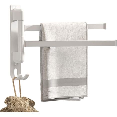 Porte-serviettes autocollant en acier inoxydable pivotant à 180° avec 2 bras pour salle de bain et cuisine (1/5)