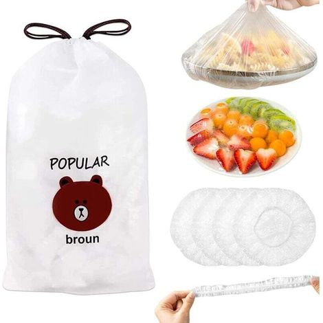 Film Alimentaire Reutilisable ，200 Pièces Sac de Conservation Alimentaire - Charlotte Alimentaire Reutilisable，Couvercle Tissus Alimentaire - Couvre Plat Reutilisable - Fresh Keeping Bags,-- (1/4)
