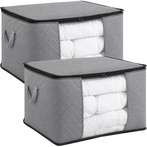 Lot de 2 sacs de rangement pliable pour vêtements, linge de maison avec poignées  - Tissu - 90 Litres - Gris - Vivezen (1/5)