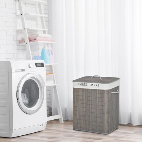Möbel Aufbewahrungsmöbel 100L Wäschekorb Bambus Grau OKMYHOME (1/5)