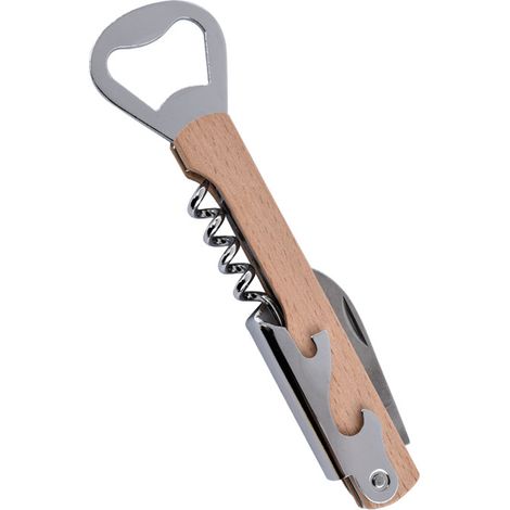 Ouvre-bouteille - Ouvre-vin - Ouvre-bière - Couteau à vin en acier inoxydable avec manche en bois - 4 en 1 - 1 pièce (1/5)