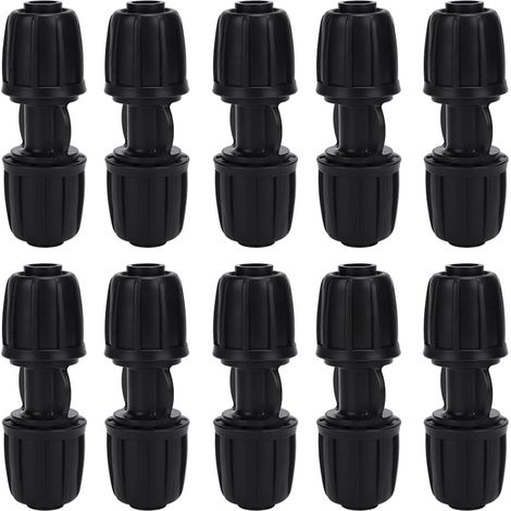 Packung mit 10 geraden Verbindungsstücken für Tropfbewässerung, 16-mm-PE-Anschluss, schnelle und werkzeuglose Montage