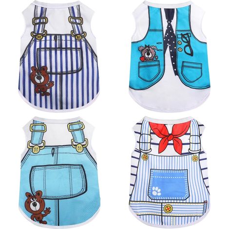 Lot de 4 Chiens Chats Maillots Gilet d'été pour Petit Chien Vêtements Respirants Motif Dessin Animé Chiot Yorkshire Caniche Bouledogue Français (1/5)