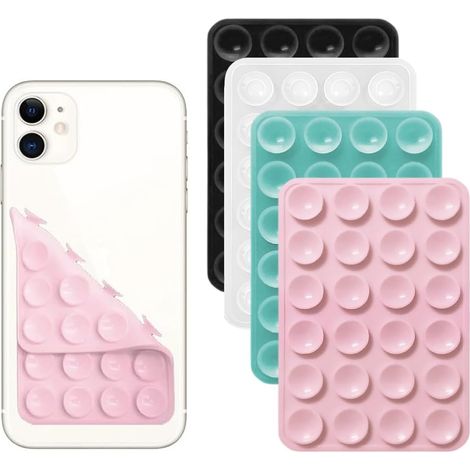 4 Pièces Ventouse Téléphone Portable double face en silicone Ventouse Silicone Coque Qui Adhère Au Mur Support mains libres pour miroir de douche et poignée à selfie de voiture (1/5)