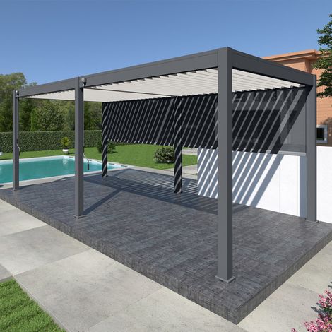 Pergola bioclimatica Ombréa autoportante VS - 3x6M bicolore + 2 tende anthracite