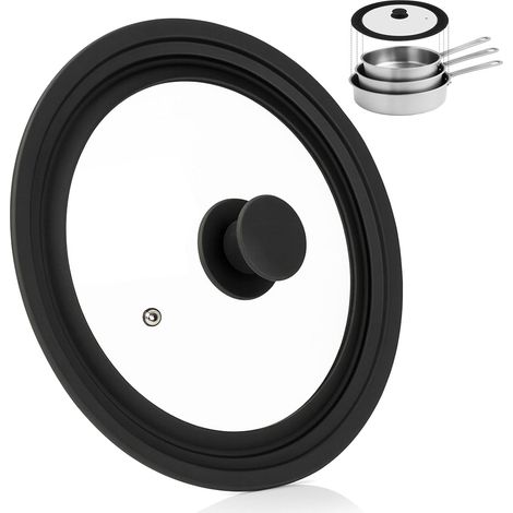 Couvercle Universel en Silicone 24/26/28 cm, Couvercle universel en verre en Silicone Résistant à Chaleur et Trou Vapeur, Couvercle Universel Noir, pour Casseroles et Poêles (1/5)