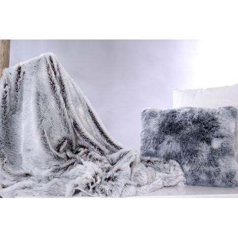 Plaid fausse fourrure 100% polyester – Doublé flanelle – 130x160cm – Coloris gris – Enjoy Home (1/5)
