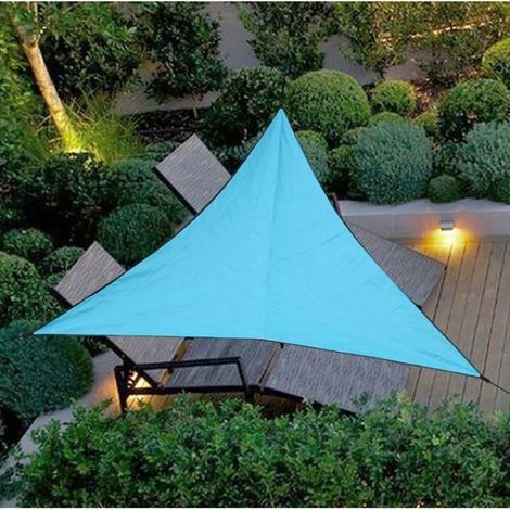 Waterproof 3x3m triangular shade sail for garden and patio, blue. (1/4)