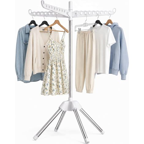 Étendoir à linge pliable avec 3 bras rotatifs pour cintres, 4 pieds pour l'intérieur et l'extérieur (1/5)