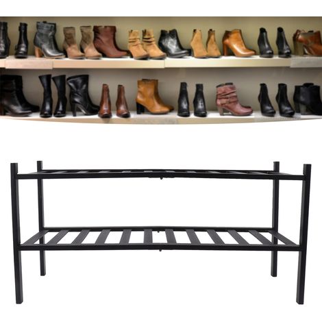 Zweistöckiges schwarzes Schuhregal, Aufbewahrungsregal aus Bambus, Schuhregal für die Tür, Schuhablage (1/5)