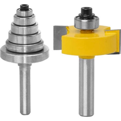 Punta per fresa a battuta da 8 mm con set di 6 cuscinetti per profondità multiple: 28,6 mm, 22,2 mm, 19,05 mm, 15,9 mm, 12,7 mm, 9,52 mm. Utensile per la lavorazione del legno. (1/5)