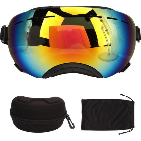 Lunettes de chien noires à monture noire, verres rouges, protection UV et anti-poussière, sangle réglable à boucle, lunettes de protection pour chien moyen ou grand. (1/5)