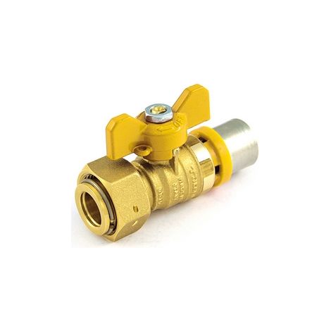 VALVOLA A SFERA PER MULTISTRATO GAS DIRITTA CON LEVA A FARFALLA GIALLA- 20 x 3/4- TIEMM- pezzi 1