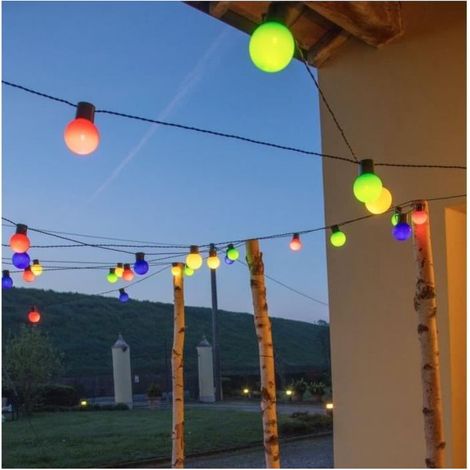 15 ampoules guirlande guinguette solaire, LED multicolore, 8 m, Ø5 cm, extérieur jardin terrasse