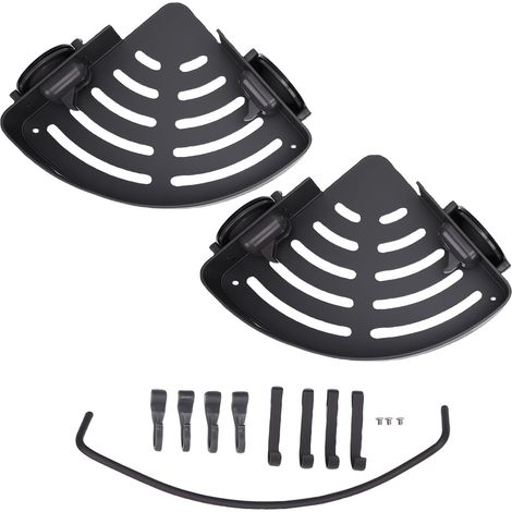 Étagère de douche d'angle à 2 niveaux avec ventouses, sans perçage, en alliage d'aluminium avec crochets, double couche et barre porte-serviettes (argent et noir) (1/5)