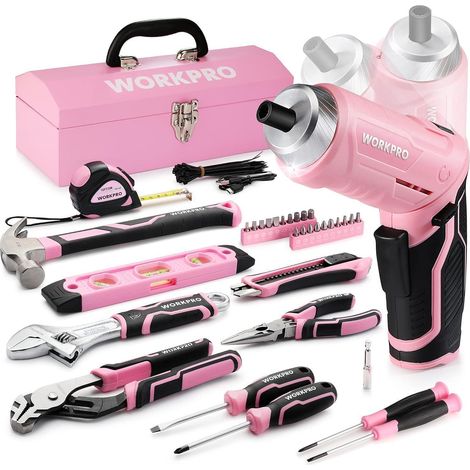 73-teiliges Werkzeugset Rosa mit Akkuschrauber, Metallkoffer, für Haushalt & Reparatur (1/5)