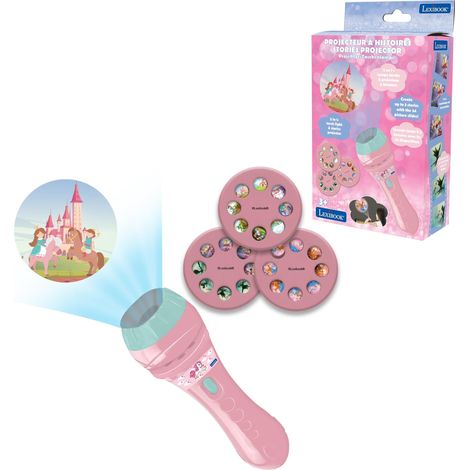 LEXIBOOK- EINHORN, LAMPE TORCHE ET PROJECTEUR LICORNE AVEC 3 DISQUES, 24 IMAGES, CRÉEZ VOS PROPRES HISTOIRES, LTC050UNI, ROSE, M