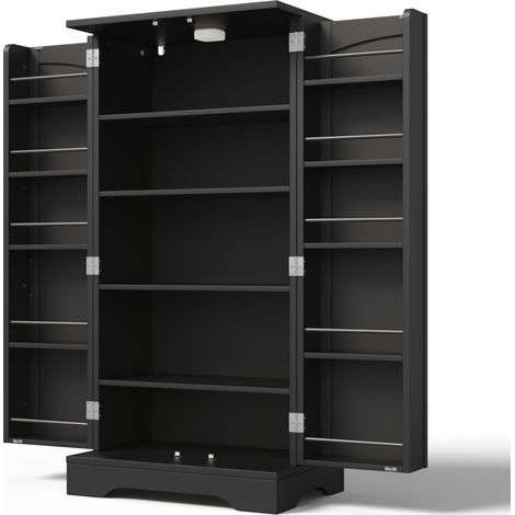 Credenza alta in MDF nero 120x60x40 cm con 2 ante, ripiano regolabile, mensole portaoggetti e luce LED con sensore (1/5)