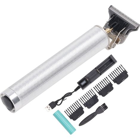 Tondeuse à Cheveux Sans Fil Professionnelle, Lame T en Alliage d'Aluminium, Rechargeable, Coupe Précise, Argent (1/5)