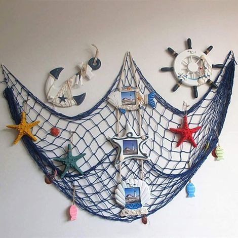 Dekoratives Fischernetz, Strand- und Küstenstil, Wanddekoration mit Muscheln, Türdekoration im mediterranen Stil, Aufkleber im maritimen Stil (1/5)