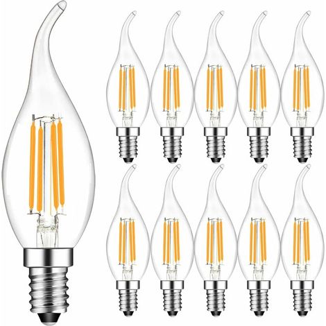 Filiyano-Lot de 10 ampoules LED à filament E14 de 4 W, type bougie, blanc chaud 2700 K, angle d'éclairage de 360°, non dimmables [Classe énergétique (1/4)