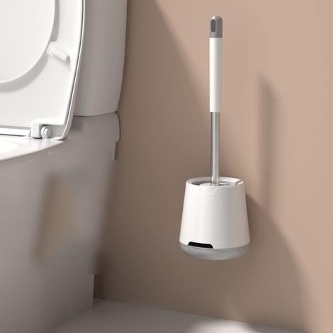 NOLUXA Brosse de Toilette Brosse de toilette en silicone avec poignée longue et porte-drain rapide monte mural ou outil de salle de bain (1/5)