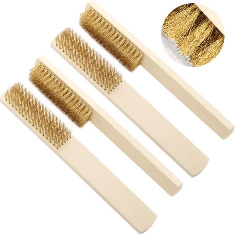 Lot de 4 brosses métalliques en laiton avec manche en bois, brosse métallique résistante pour enlever la rouille et la peinture à la maison (1/5)