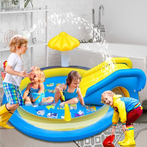 Piscine gonflable pour enfants de 200 x 100 cm avec toboggan, aire de jeux aquatiques extérieure, piscine d'été pour jardin, ensemble de jeux d'eau pour enfants (1/4)