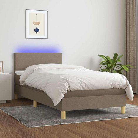 Sommier à lattes de lit avec matelas et LED-Cadre de lit avec matelas Taupe 90x190 cm Tissu 439447 (1/5)