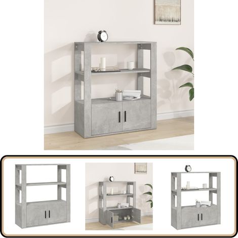 Buffet Gris béton 80x30x90 cm Bois d'ingénierie - Buffet Gris - Meuble Rangement - Commode - Bibliothèque - Décoration Intérieur