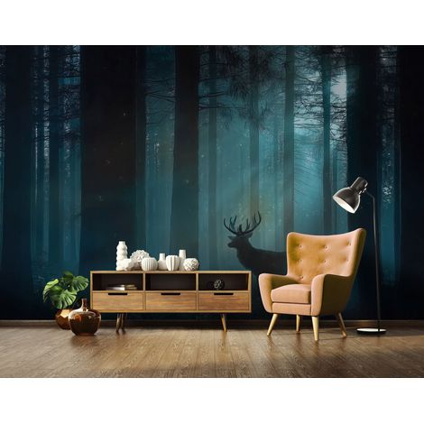 Fototapete Wald Hirsch Tiere Natur, für Wohnzimmer und Schlafzimmer, 150 x 105 cm – Komplettset inkl. Kleister & Anleitung (1/5)