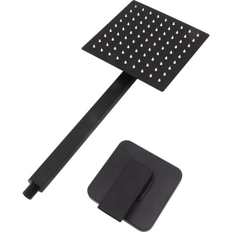 Kit Douche de Pluie Carré à Manette Unique Encastré Tête de Douche en Cascades pour Salle de Bain Maison Noir Laiton Acier Inoxydable 20x20cm Bras 40cm G1/2 1643g (1/5)