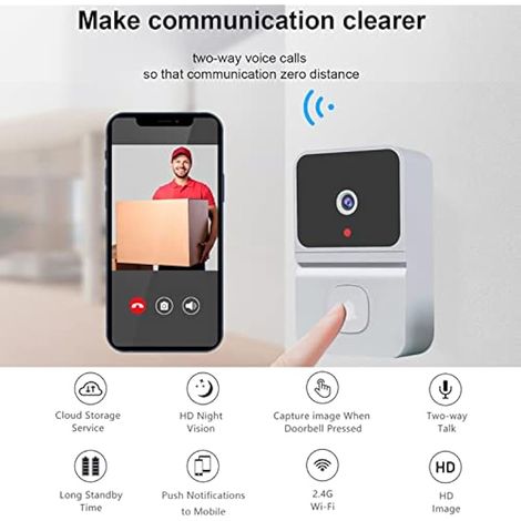 Kabellose Türklingel mit Kamera, kabellos, Kamera, smarte Türklingel mit Nachtsicht, 480p, Zwei-Wege-Audio, Speicher, Cloud-basiert, batteriebetrieben, App-gesteuert.