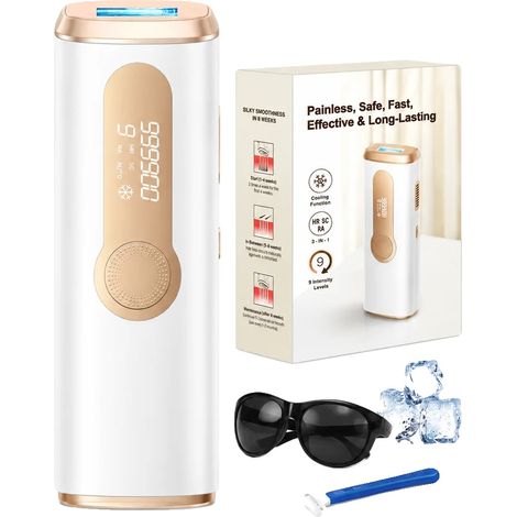 Appareil d'épilation IPL, système de refroidissement par glace, 9 niveaux d'énergie réglables, BLANC, 100V-240V Prise EU-a (1/2)